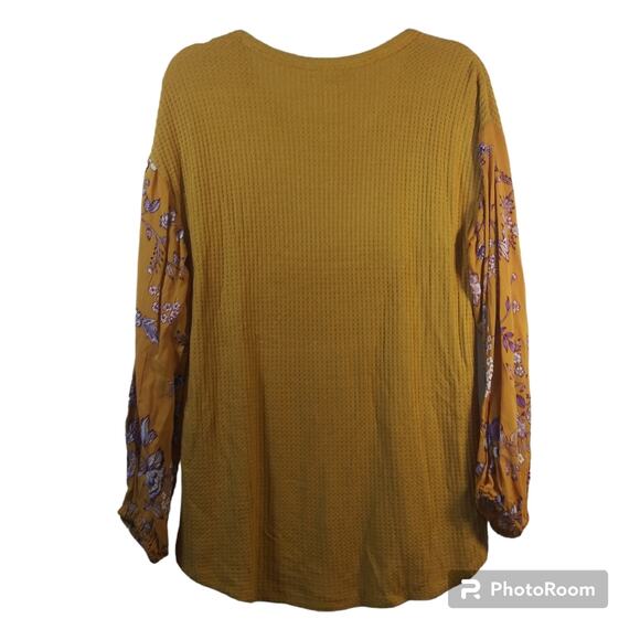 Cupio Yellow Waffle Knit Mixed Media  Boho Top Size L - Picture 2 of 7